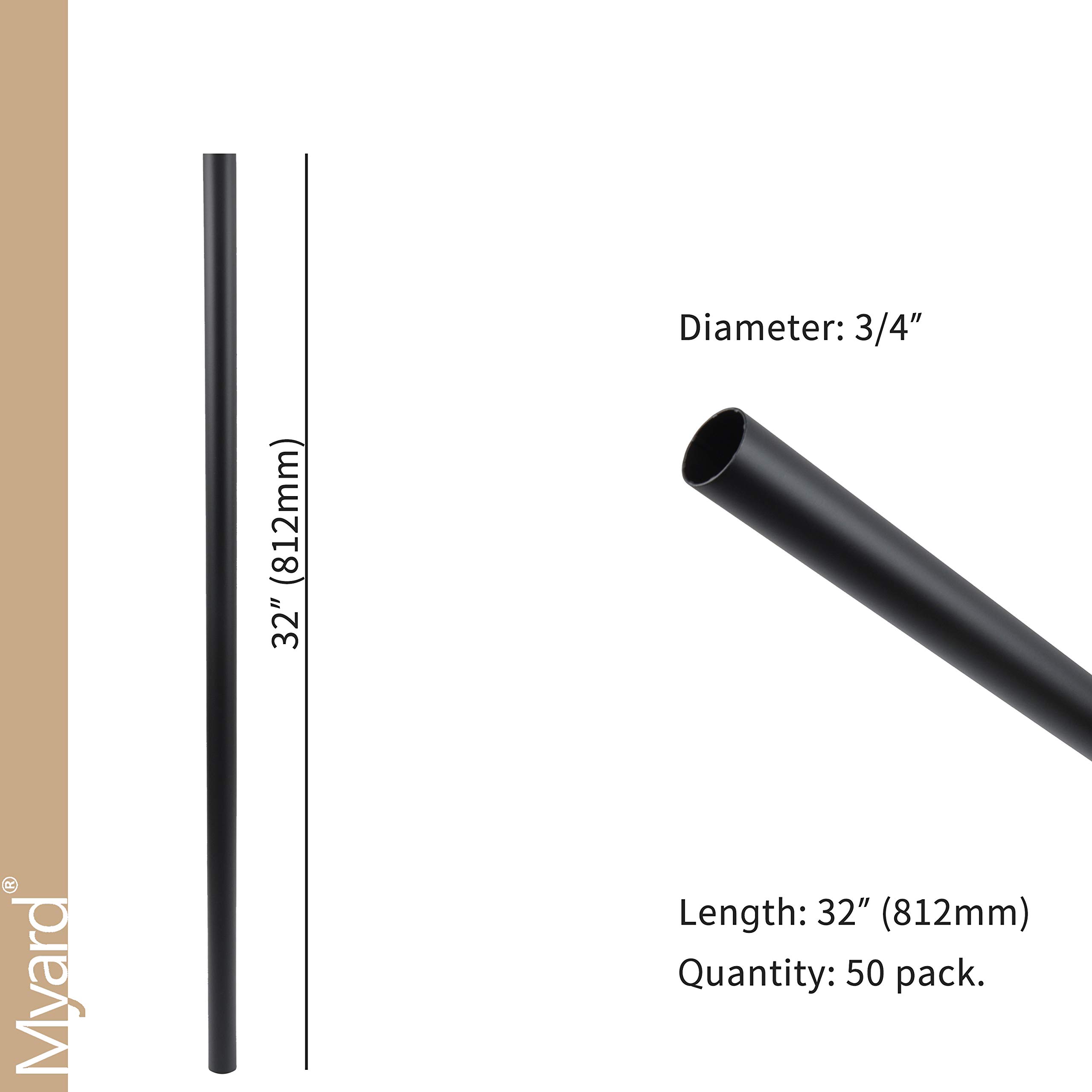 Myard 32 Inches Classic Hollow Round Aluminum Balusters for Deck Railing Porch (50-Pack, Matte Black)