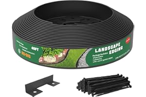 Mars Villa Landscape Edging, No Dig Landscape Edging Border for Garden, Flower Beds and Lawn (Black, 2 Inch Tall 40FT+ 40 PCS Anchoring Spikes)