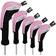 Andux 5pcs/Set Golf 460cc Driver Fairway Wood Club Head Covers Long Neck Replaceable No. Tags