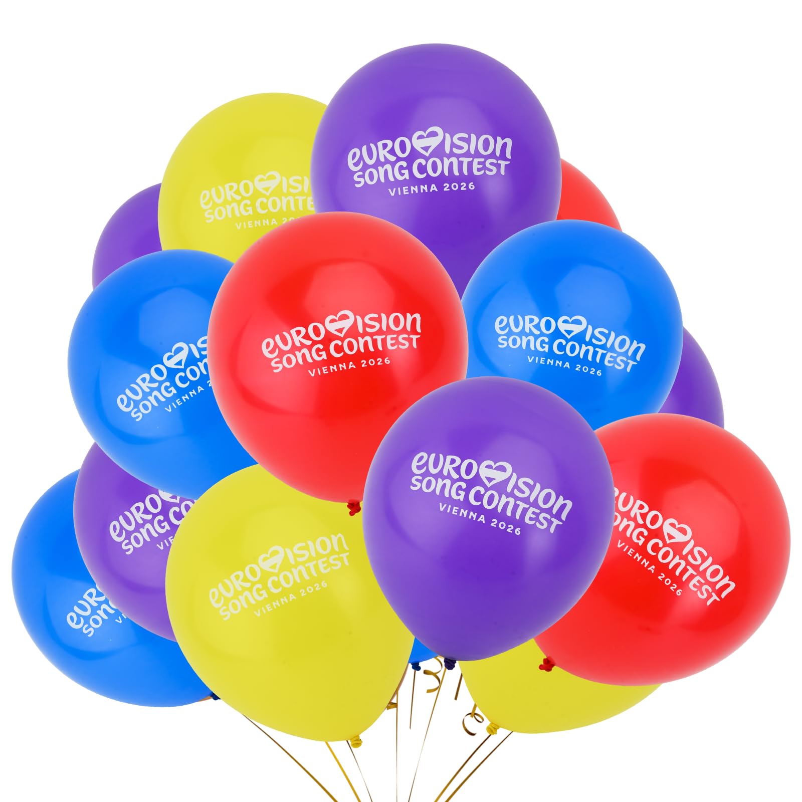 18 Pcs Eurovision Balloons 2026 12 Inch Latex Euro-vision Song Competition Balloons Vienna UK 2026 Celebration Themed Balloon with Ribbon, Eurovision Party Decorations for Garden, Bar, Street Party