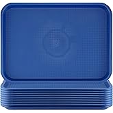 HEIHAK 10 Pack Plastic Fast Food Tray, 14x10 Inch Plastic Cafeteria Trays with Textured Surface, Rectangular Fast Food Serving Trays for Serving and Carrying Food in Restaurant Cafeteria, Blue