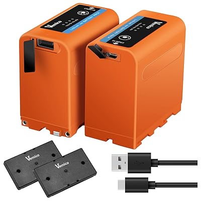 Vemico NP-F970 Battery Charger NP F980/F960/F530/F550/F570/F730/F750/F770/F930/F950 Battery Series 2x7800mAh 4 LED Light Type C USB Cable for HDR-AX2000E/DCR-VX2100E/FDR-AX1E/HXR-NX3 Camera Battery