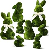 Wesiti 8 Pcs Easter Bunny Decor Green Moss Bunny Figurine with Bowtie Furry Flocked Rabbit Easter Statue Artificial Rabbit Ornament for Table Centerpieces Outdoor Garden Party Gift
