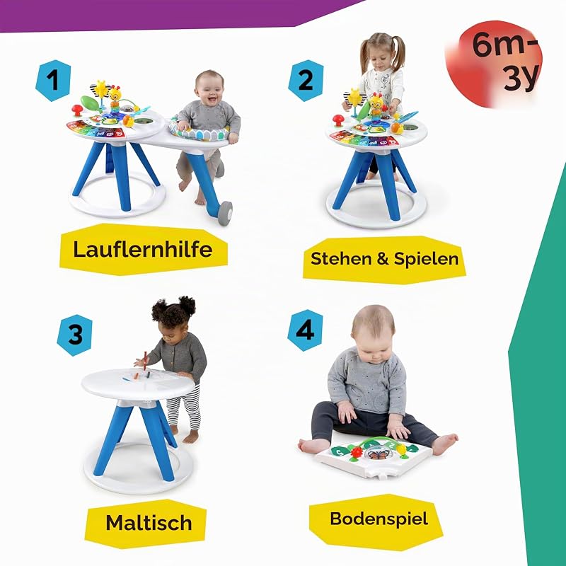 , Around We Grow 4-in-1 Spieltisch & Lauflernhilfe mit Lichtern & Musik, Lauflernwagen mit Spielstation,15 Aktivität Spielzeug, 360° drehender Sitz, höhenverstellbar, Kinder ab 6 Monaten