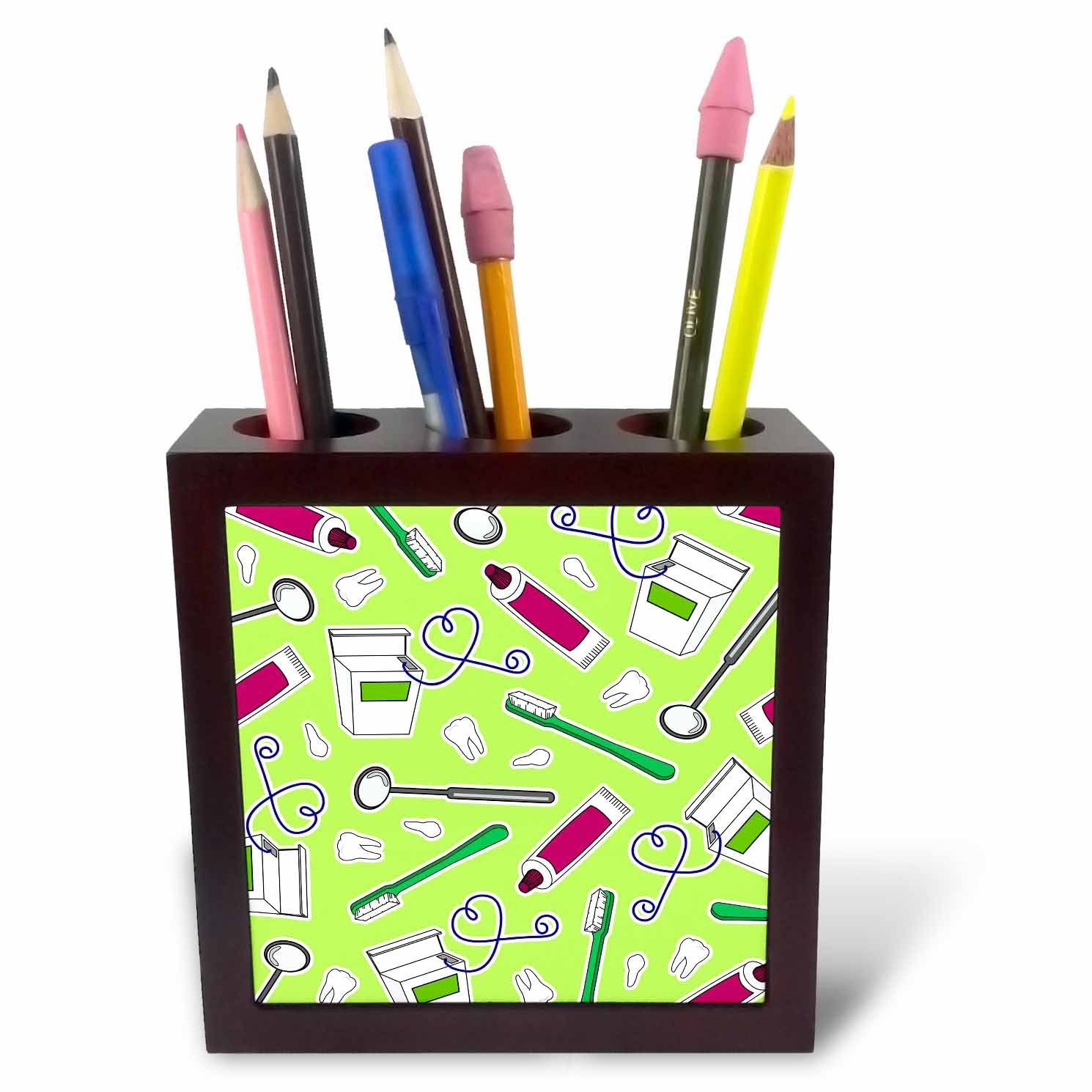 3dRose Cute Dentist Dental Hygienist Print Green - Tile Pen Holder, 5-Inch (Ph_165820_1)