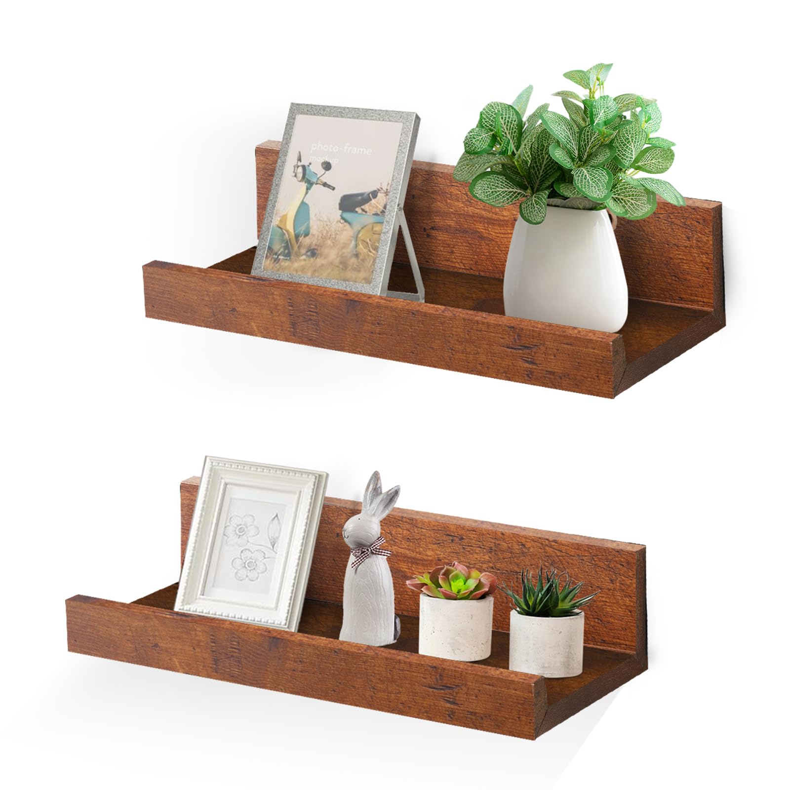 Photo 1 of ***MISSING HARDWARE***Muzilife 12" Small Floating Wall Ledge Shelves with Lip - Set of 2 Wood Floating Shelves - Honey Brown Wall Mounted Picture Ledge for Office, Bathroom, Bedroom, Living Room, Kitchen***MISSING HARDWARE***