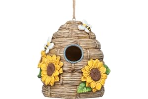YINNS Resin Bird House for Outside, Birdhouses for Outdoors Bird Nesting, Decorative Bird Houses for Yard Garden Decor, Water Proof (Sunflower Thatch)