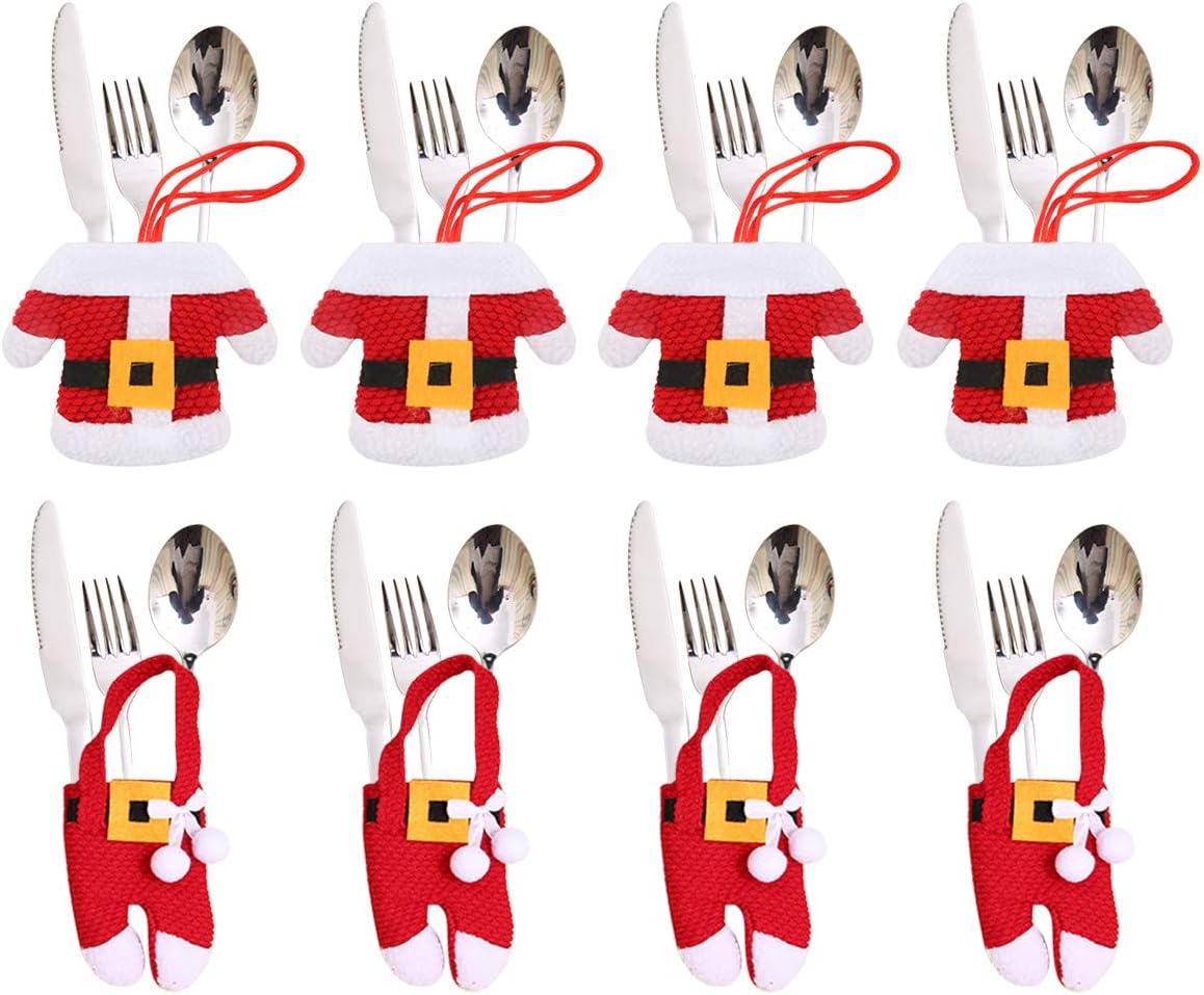 Aitsite 8 Stücke Weihnachten Besteckhalter Weihnachtsmann Tischdeko Besteckbeutel Geschirrhalter Sankt-Klage Weihnachtsdeko Dekoration Kleidung Und Hosen Besteck Für Messer Und Gabeln