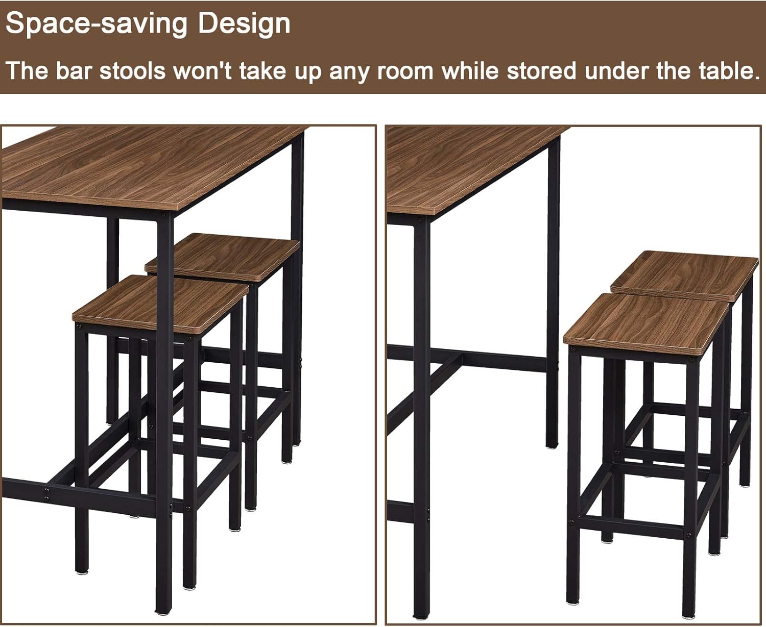 SUPERJARE Set of 2 Bar Stools, Industrial Barstools Chairs and Footrest with Steel Frame, Pub Kitchen Counter Height Bar Chairs - Brown: Kitchen & Dining