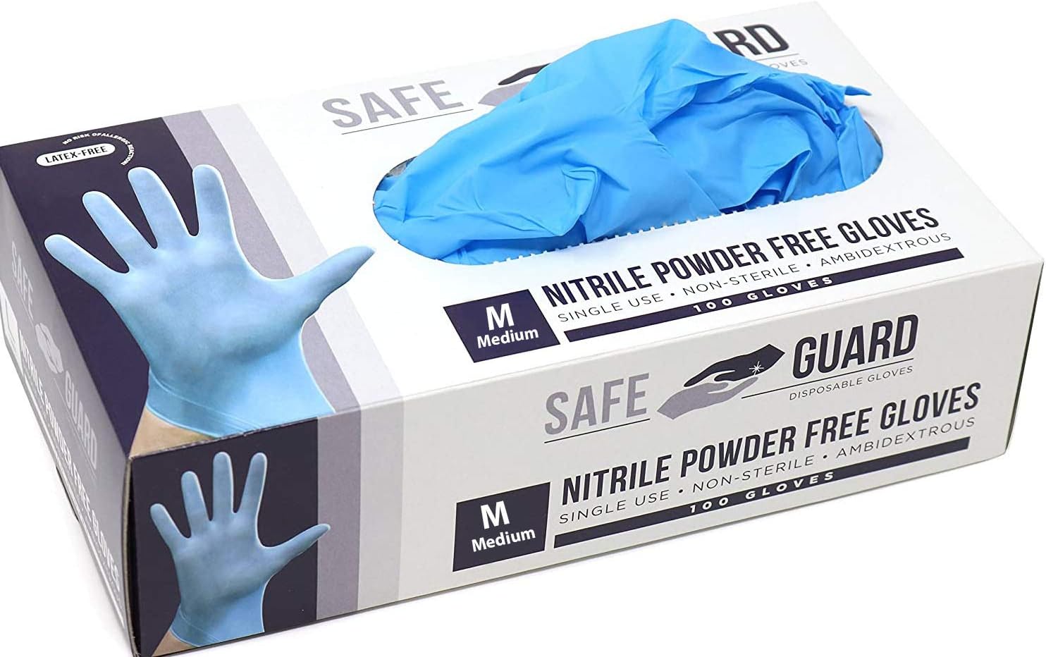 Safeguard Medium Size Nitrile Disposable Gloves, Powder Free,Latex Free, 100 Piece, Blue