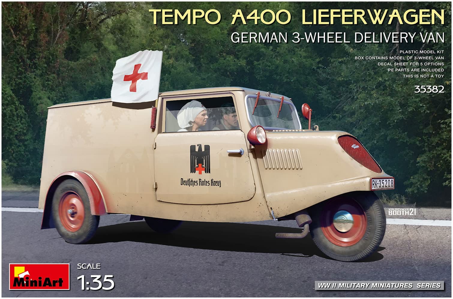 Miniart MIN35382 1:35-Tempo A400 Lieferwagen 3-Wheel Van Scale Model kit, Unpainted