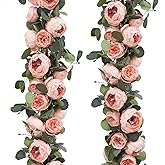 Floweroyal 2 Pack Artificial Flower Garlands 11.2FT Eucalyptus Garlands with Flowers 8 Head Peony Flower Vine Faux Floral Garland for Wedding Arch Table Wall Backdrop Wreath Decoration. (Vintage Pink)