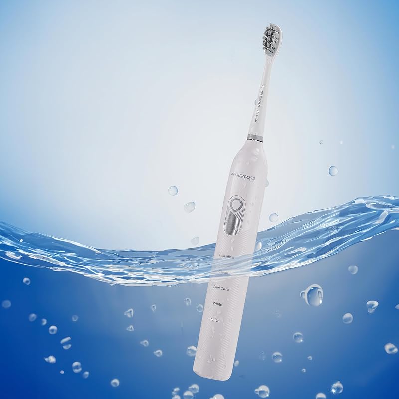 Spazzolino da denti sonico ricaricabile per adulti, 5 modalità di pulizia, spazzolino elettrico, sensore di pressione, 6 testine, batteria da 60 giorni, timer intelligente