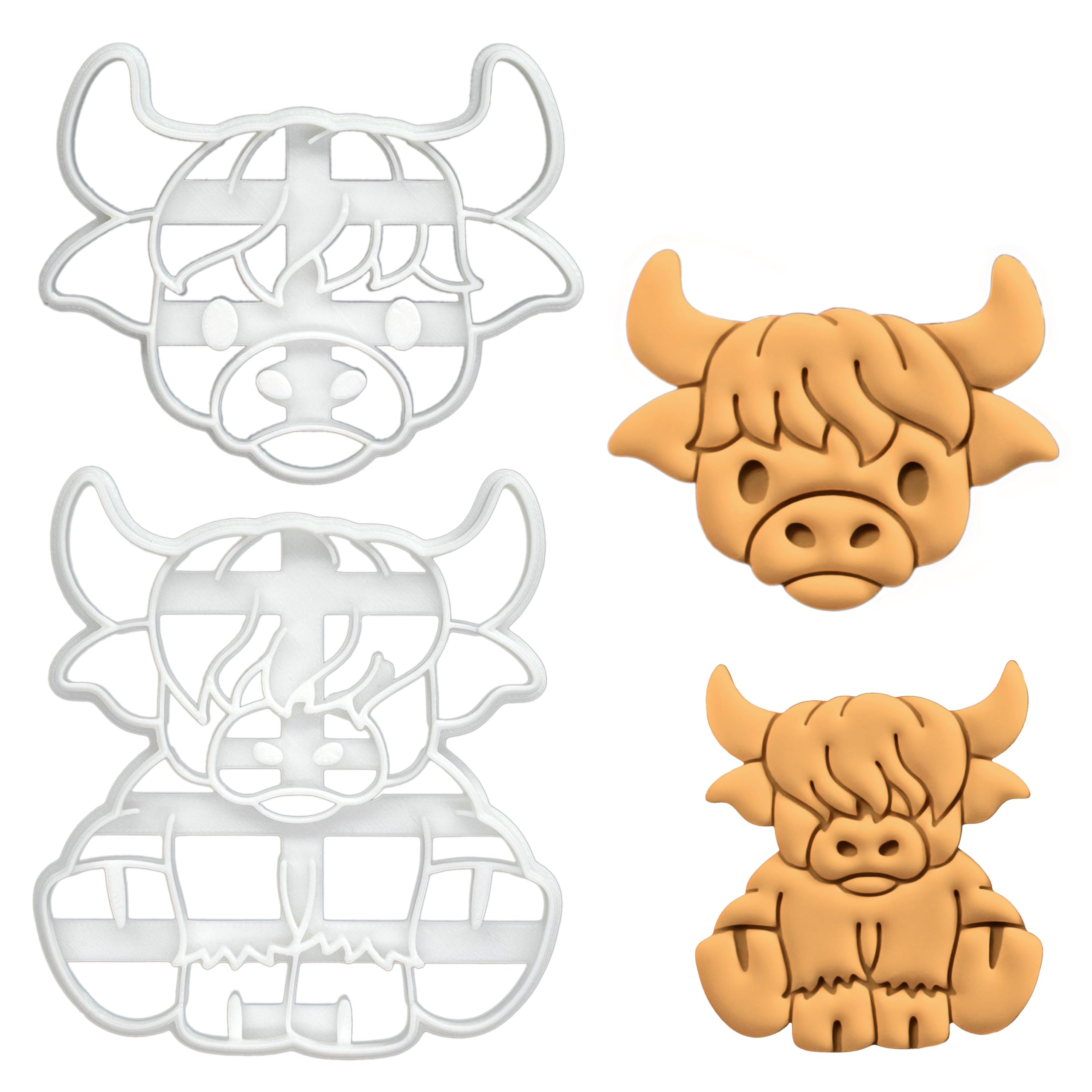 BAKERLOGY Set of 2 Cute Highland Cow Cookie Cutters - Detailed Biscuit Cutter Design for Baking and Crafts, Ideal on Fondant, Dough, Clay