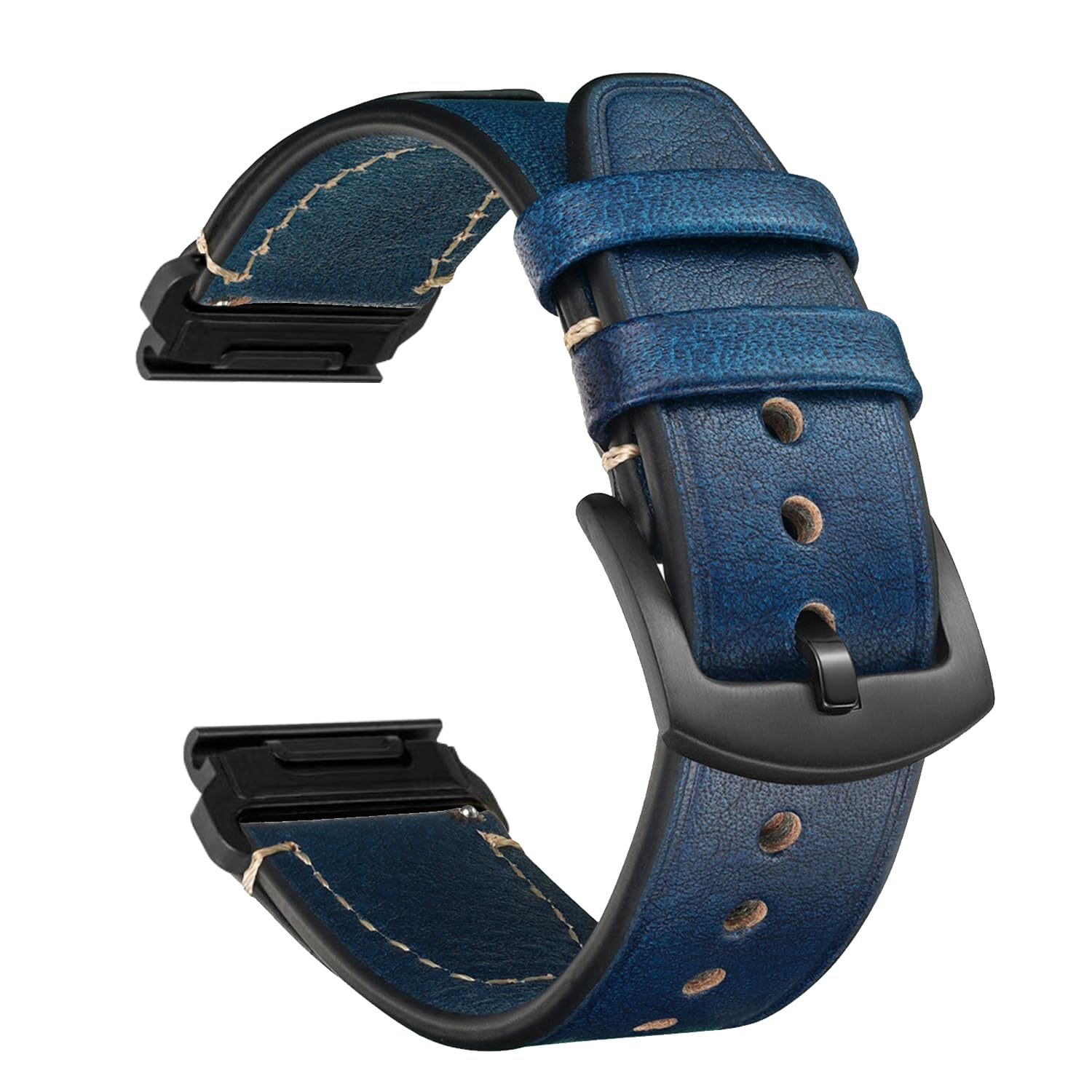 CeiBand Leather Strap for Garmin QuickFit 26 mm 22 mm, Soft and Comfortable Leather Bracelet, Replacement Watch Band for Women and Men - Blue — image 1