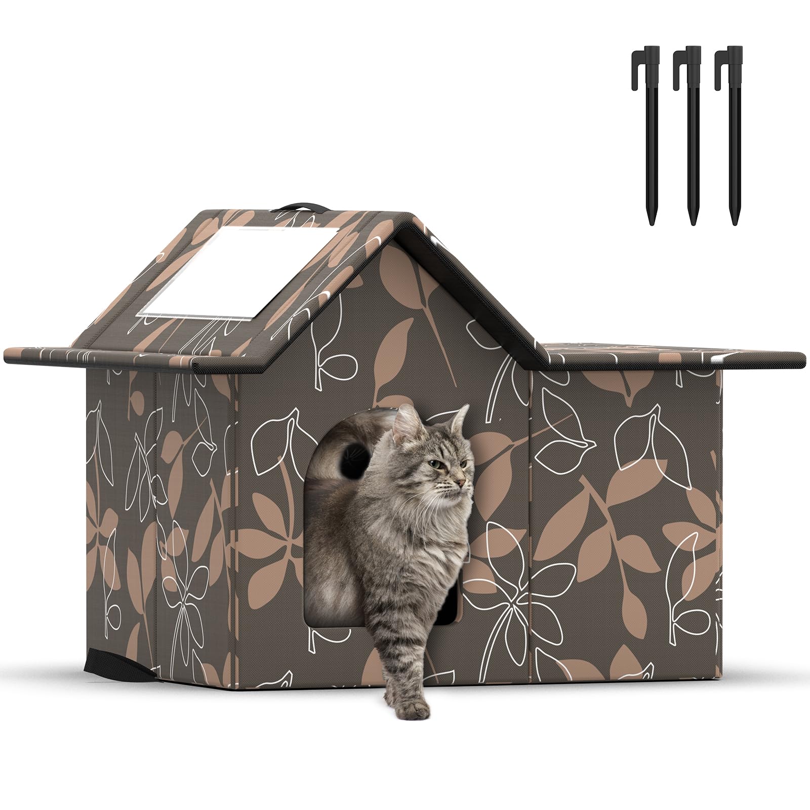 Photo 1 of Outdoor Cat House Weatherproof, Large Feral Cat House for Winter, Collapsible Outdoor Cats Shelter in Winter with Door and Soft Mat, Easy to Assemble (Brown)