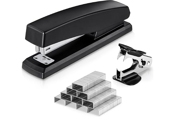 Deli Desktop Stapler - 25 Sheet Capacity, Includes 1000 Staples and Staple Remover, Black