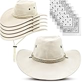 KisSealed 12Pcs Cowboy Hats and Bandanas,Western Cowboy Hats Bulk,Wide Brim Cowgirl Hats Costume Party for Men Women