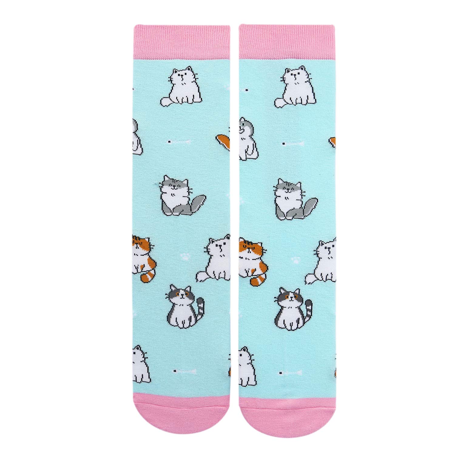 Dogs Cats Socks Novelty Womens Funny Cute Animal Crew Socks Cotton Colorful Crazy Cosy Dress Socks (LighrBlue)