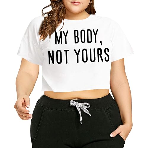 HEARTISIAN Women's Plus Size Summer T Shirt Letters Printing Casual Crop Tops Short Sleeves Tees