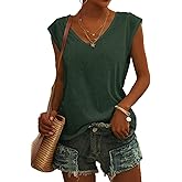 Womens Summer Tee Tops 2026 Cap Sleeve Trendy Tank Top V Neck T Shirts Casual Basic Boho Loose Fit Spring Fashion Shirt