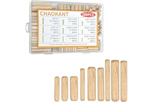 Chaokant 280pcs Wooden Dowel Pins, 9 Sizes - 6/25inch, 5/16inch, 3/8inch (6mm, 8mm, 10mm) Fluted Wood Dowels for Crafts & Furniture Assembly
