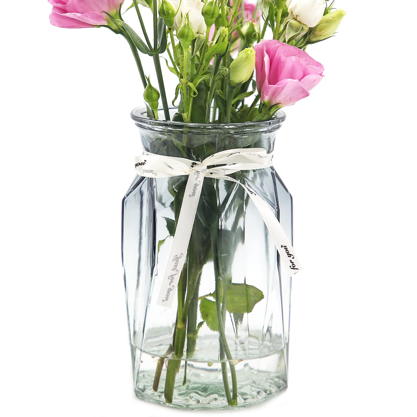 OFFIDIX Glass vase, Modern Geometric Centerpieces Decorative Vase Gradient Multicolor Flower Vase for Office, Home Kitchen, Wedding Decoration (Gray Transparent)