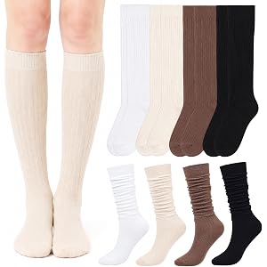 DASHUAIGE 4 Pairs Knee High Socks for Women, Warm Ribbed Slouch Boot Socks | Warm, Ribbed, Slouch Boot Socks