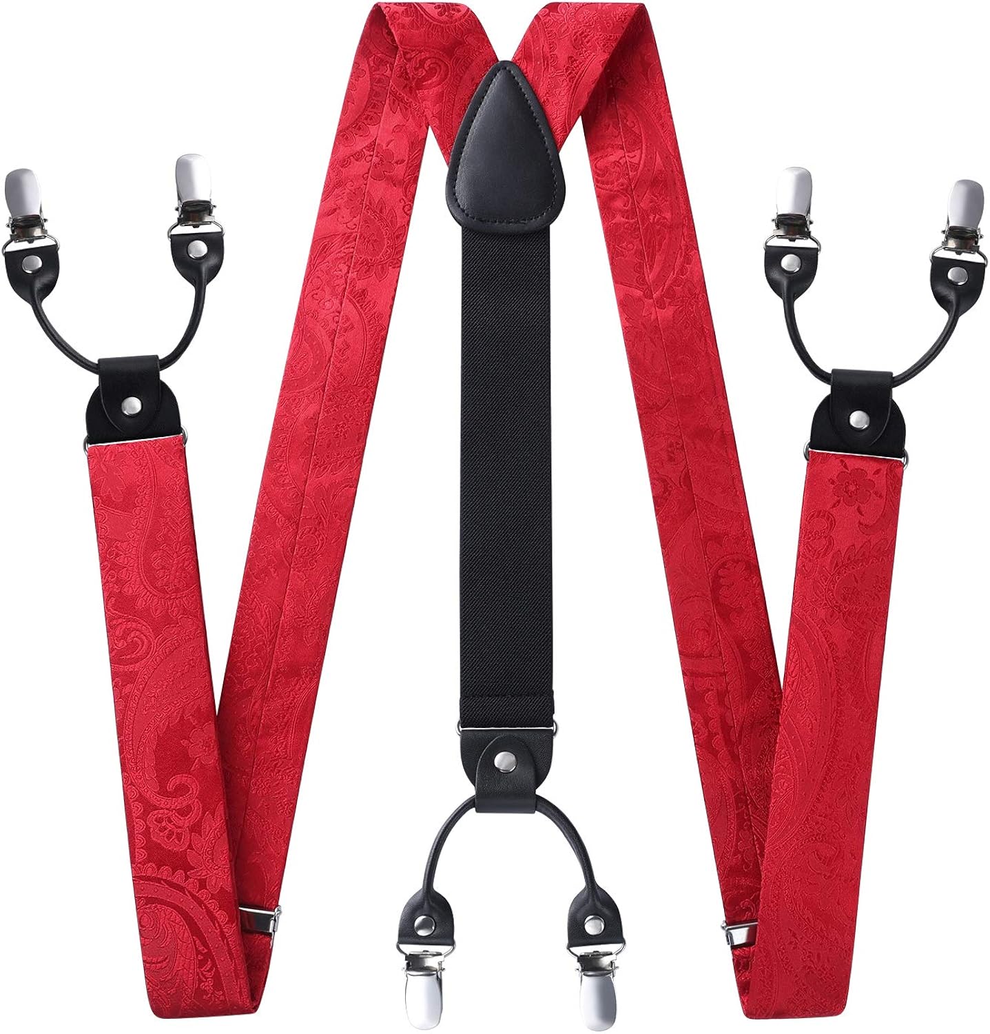 Set Bretelle Uomo Con Papillon E Fazzoletto - Reggicalze 6 Clip, Paisley, Seta - Foto 6