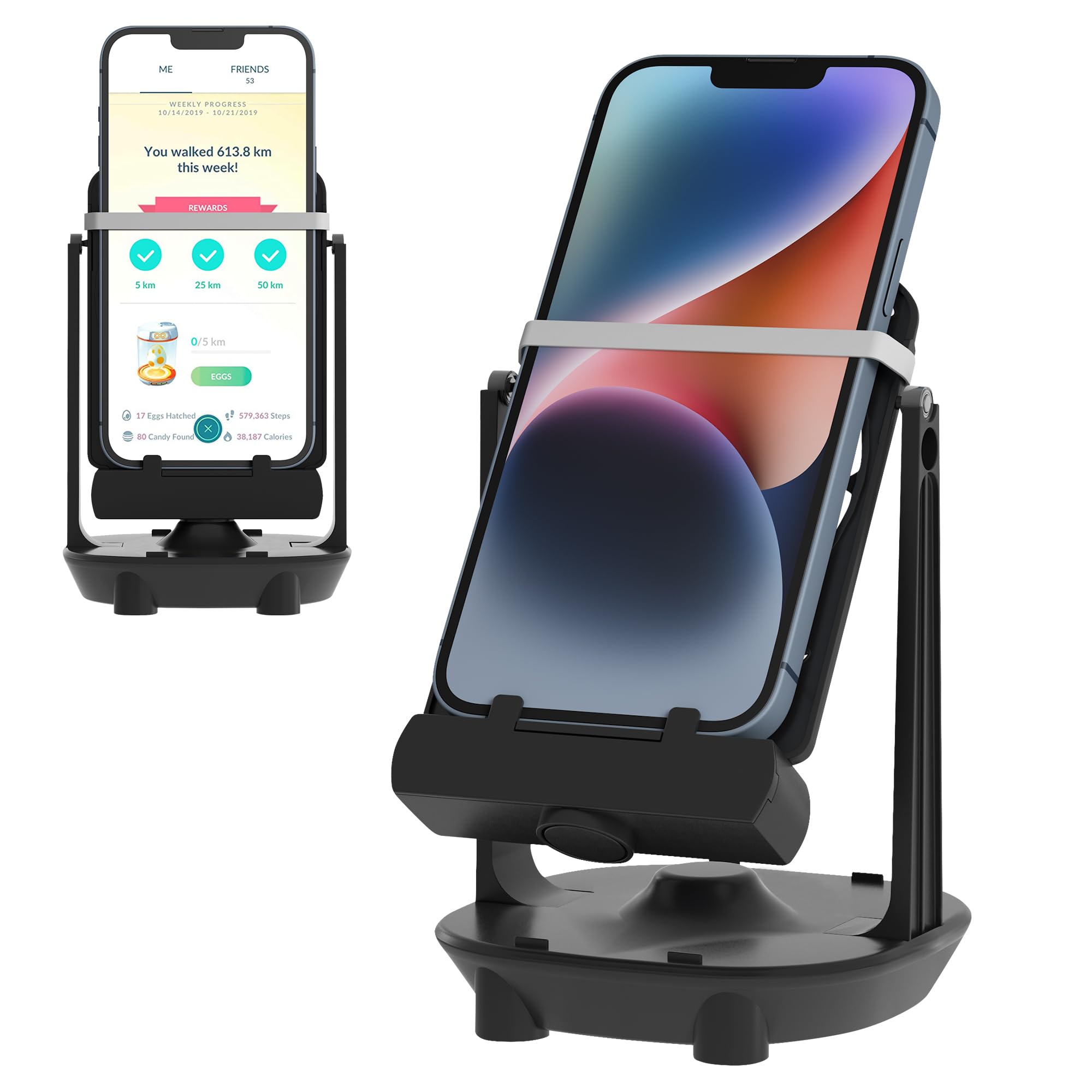 Photo 1 of Seltureone Phone Swing Compatible for Po-ke-mon GO Plus Cellphone Pedometer Steps Counter Accessories, (Super Mute) (Support 2 Phones) Quick Steps Earning Device with USB Cable, Phone Holder- Black