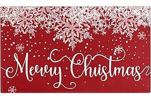 Xsinufn Merry Christmas Door Mat Outdoor for Front Door,Red Snowflake Snow Welcome Doormat,Winter Xmas Holiday Floor Rugs for Indoor Porch Entrance Farmhouse Decor 30" x 17