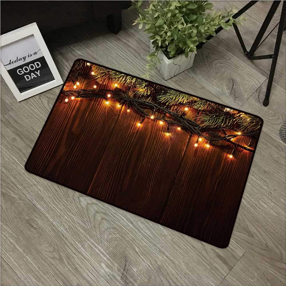 Anzhutwelve Christmas,All Weather Door Mats Xmas Branch with Country Festivity Synergy Surprise Celebration Theme Print W 16" x L 24" Printing Non-slip Floor Mat Brown Green