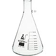EISCO Filtering Flask, 5000mL - Heavy Walled Borosilicate Glass & Integral Barbed Side Arm/Inlet for Vacuum Filtration - White Graduations - Buchner, Erlenmeyer, 5L Filter Flask
