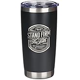 Christian Art Gifts Large Stainless Steel Inspirational Travel Mug Tumbler for Men & Women: Stand Firm Encouraging Bible Verse, Double Wall Vacuum Insulated w/Lid, Hot/Cold Beverage, Black, 18 oz.