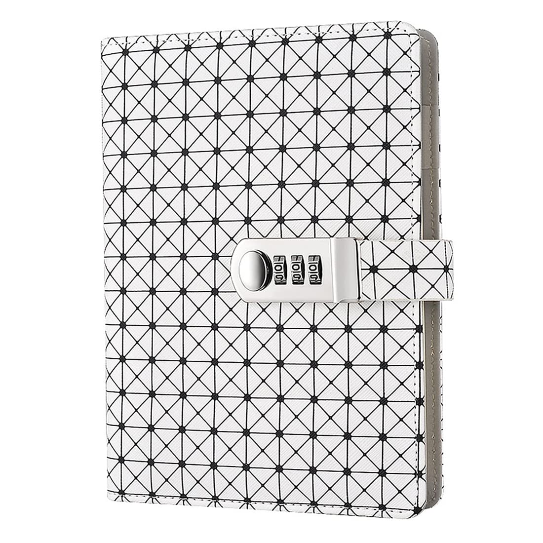NectaRoy PU Leather Password Wire Binding Notebook Writing Journal Diary Planner Organizer, Grid Pattern Lined Notepad Personal Sketchbook with Coded Lock, Pen Holder, A5 Size 210x145mm