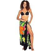 Back From Bali Womens Sarong Coverup Hand Painted Flower Swimsuit Wrap Skirt Beach Pareo with Coconut Clip