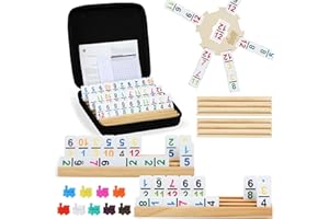 BATURU Double 12 Mexican Train Dominoes Set, Dominos Set for Adults - 91 Numer Tiles with Carry Case, Mexican Train Games for Adults & Family Game Night, Travel Games, Dad Gifts(4 Racks)