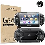 (4-Pack) Screen Protectors for Sony Playstation Vita 2000 with Back Covers, Akwox 9H Tempered Glass Front Screen Protector and HD Clear Crystal PET Back Screen Protective Film for PS Vita PSV 2000