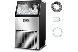 DOGHLY 120lbs/24H Commercial Ice Maker,48 Cubes/11mins, 33lbs Ice Storage Capacity, Counter Ice Maker Self Cleaning, 24 Hour Timer Stainless Steel Freestanding Ice Maker Machine