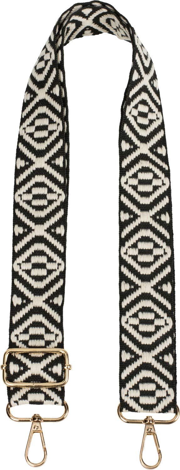 styleBREAKER Pockets shoulder strap with Aztec pattern, interchangeable bag strap with snap hook, adjustable, unisex 02013015, Colour:Black-White