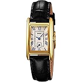 CARLIEN Dress Watch for Women Business Casual Square Ladies Quartz Watch with Genuine Leather Strap