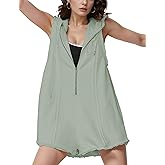 TAQCUX Rompers for Women Athletic Workout Hooded Romper Casual Zip-Front Neck Jumpsuits Overalls with Pockets