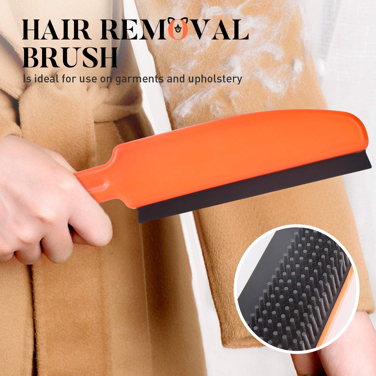 Conliwell Rubber Broom Carpet Rake for Pet Hair, Fur Remover Broom with Squeegee, Portable Detailing Lint Remover Brush (Stainless 4 Steel Handle)