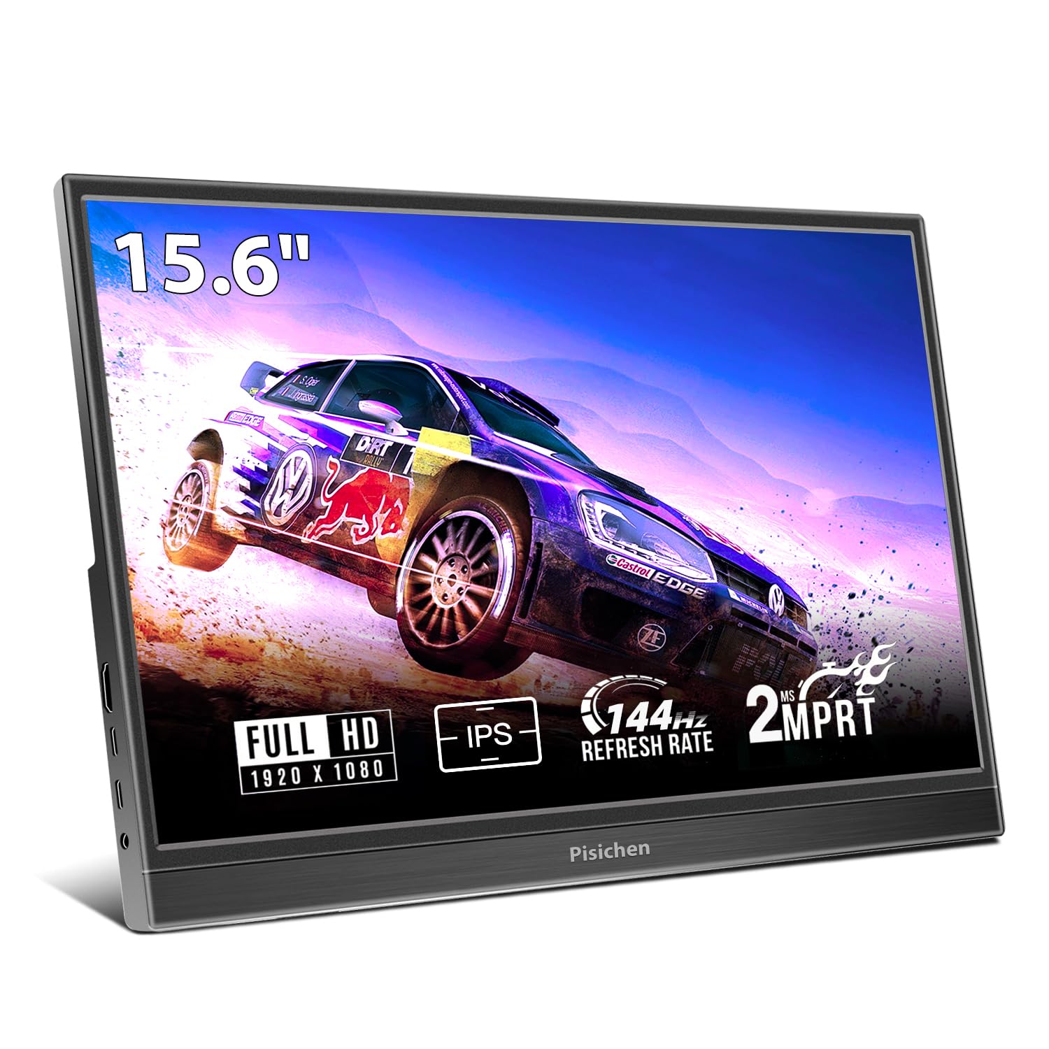 Pisichen Portable Monitor, 15.6 Inch 144Hz FHD 1920×1080P IPS Gaming Display, HDR Screen With HDMI/Type-C/USB-C, External for Laptop PC Mac Phone PS4 Xbox