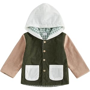 Nibbcoa Toddler Baby Boy Girl Hooded Jacket Corduroy Button Down Patchwork Color Block Outwear Casual Fall Winter Outfit
