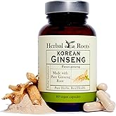 Herbal Roots Panax Ginseng | Organic Korean Ginseng Root Powder | 1000mg | High Ginsenosides for Energy & Performance | 60 Vegan Capsules