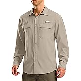 Pudolla Men's Sun Protection Fishing Shirt Lightweight Long Sleeve UPF 50+ Hiking Shirt for Men Outdoor Travel with Pockets