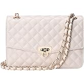 GM LIKKIE Quilted Shoulder Bag for Women, Medium Flap Crossbody Handbag with Chain Strap, Soft Vegan Leather Clutch Purse