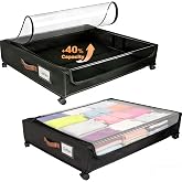 80L Large Under Bed Storage with Wheels, 2-Pack XXL Underbed Shoe Storage | Fit Most Bed, Removable &amp; Locakable Wheels, Sturdy Metal Frame, Clear Lid, Easy Install, for Off-Season Clothes/Blankets