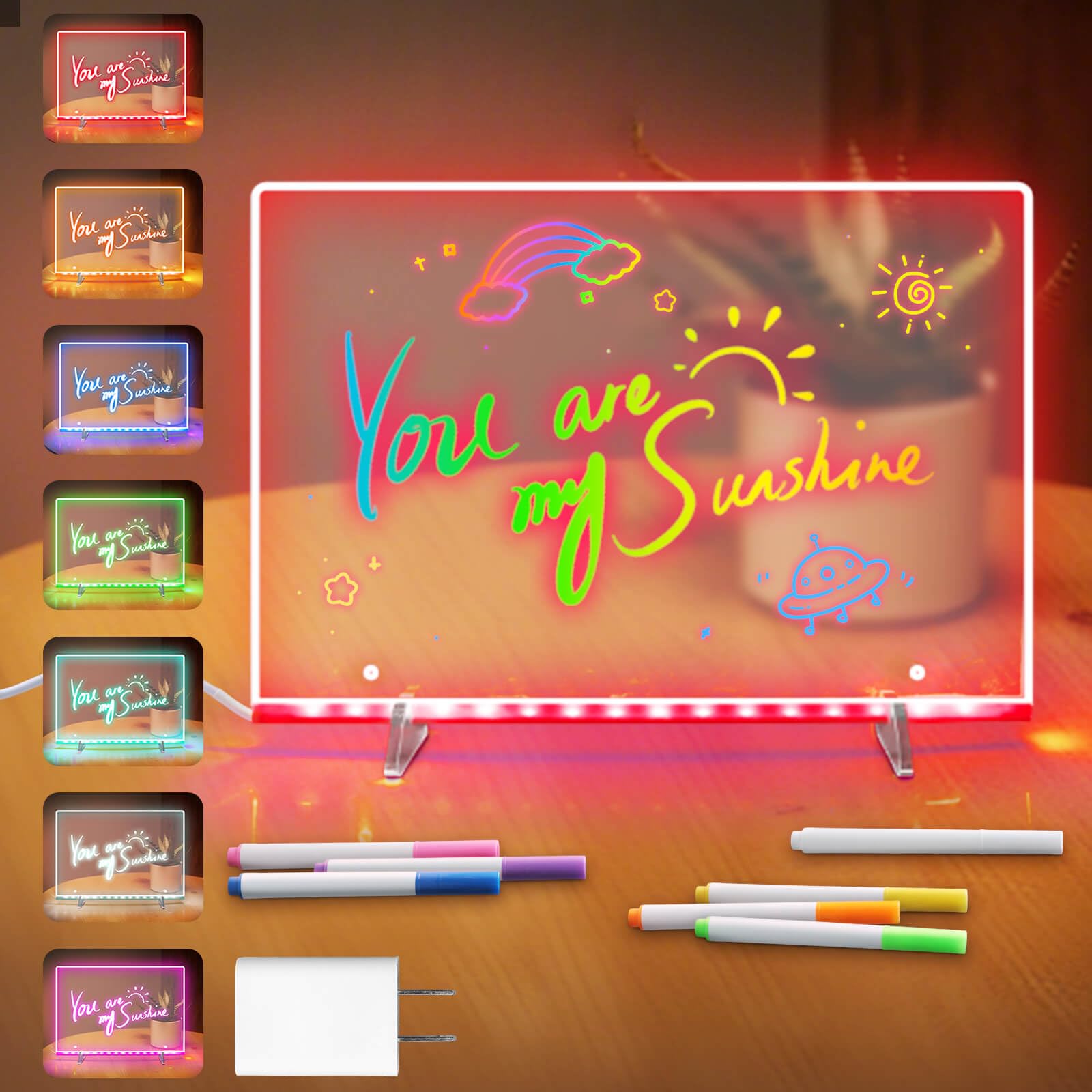 Dolanus LED Drawing Board for 3-8 Year Old Kids: Writing Message Letter Note Board with 7 Colors Pen Light 3 4 5 6 7 8 Year Old Boys Girls Gifts Toy Whiteboard for School Cafe Home Office